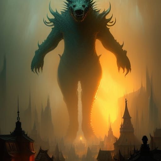 Epic Kaiju Dark Fantasy Concept Art