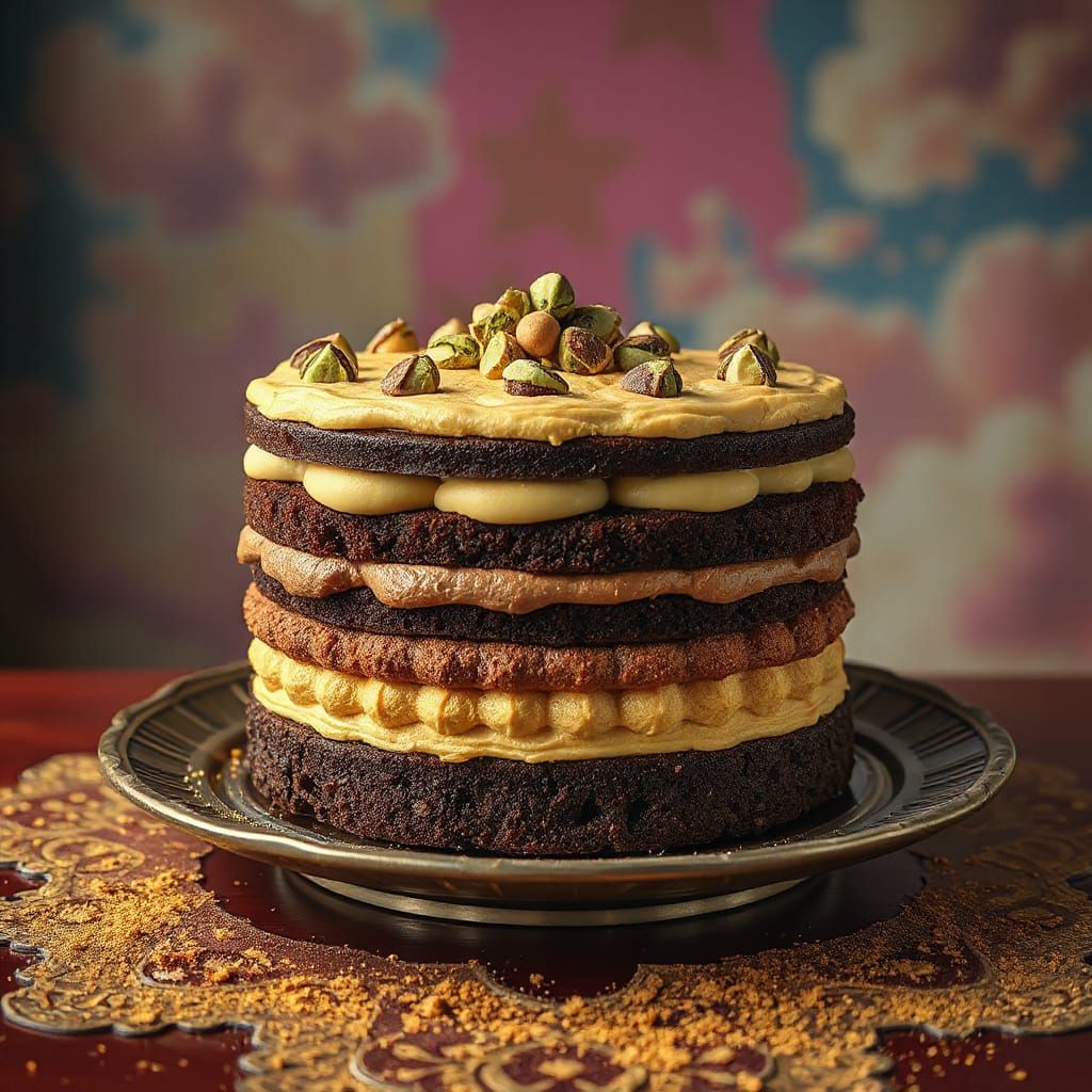 Giant Chocolate Cake with Golden Frosting