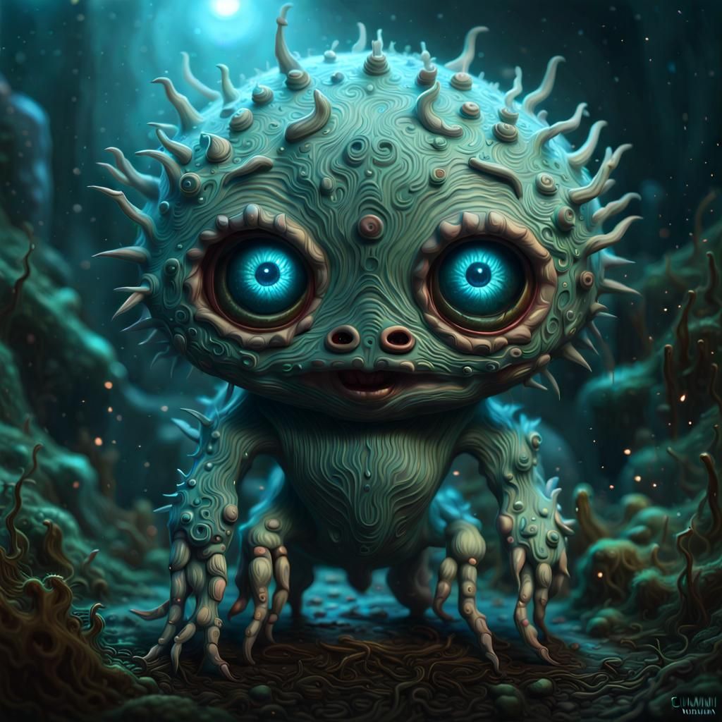 Bioluminescent Creature with Intricate Face, in Fantasy Art ...