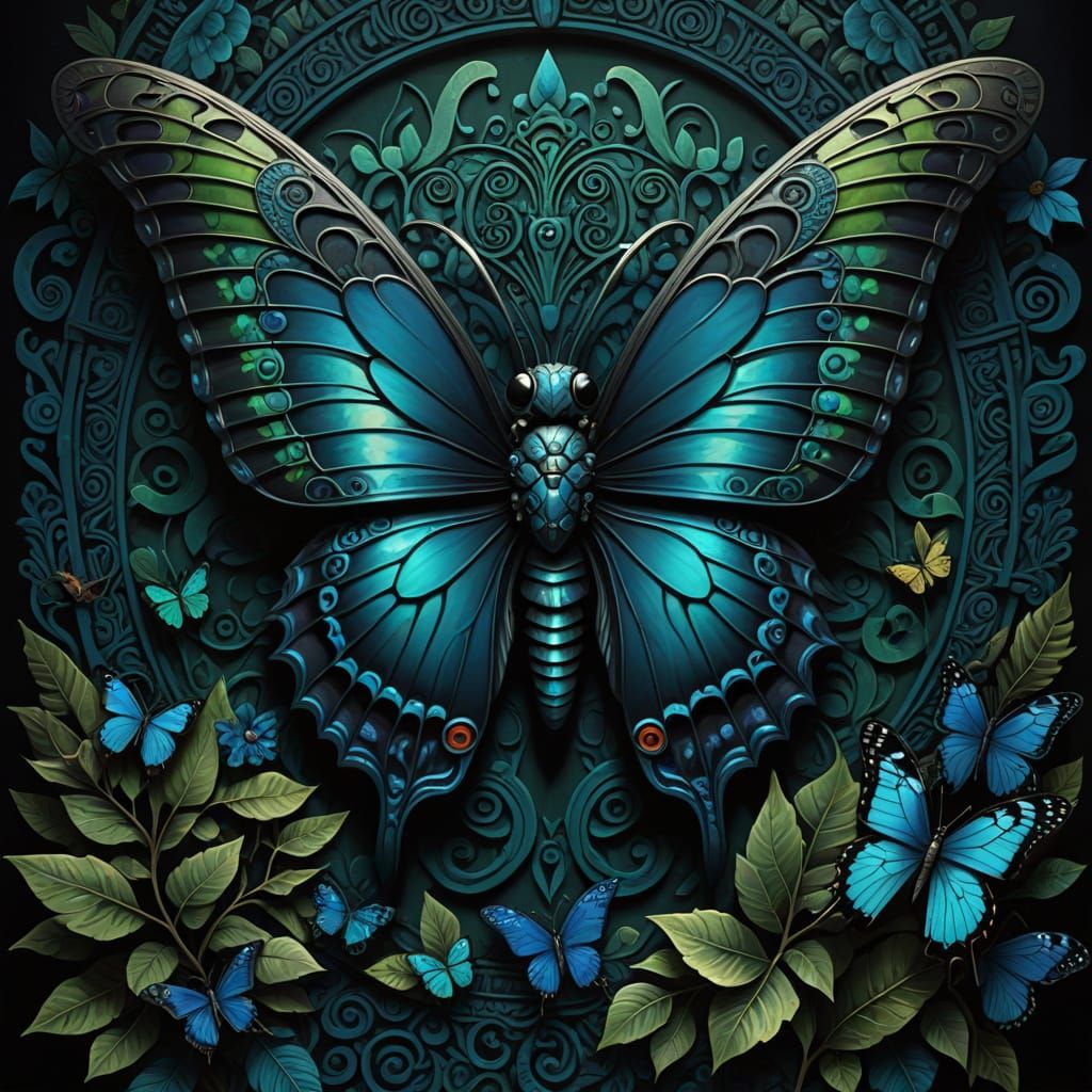 Aztec Butterfly Goddess with Jagged Wings and Claws