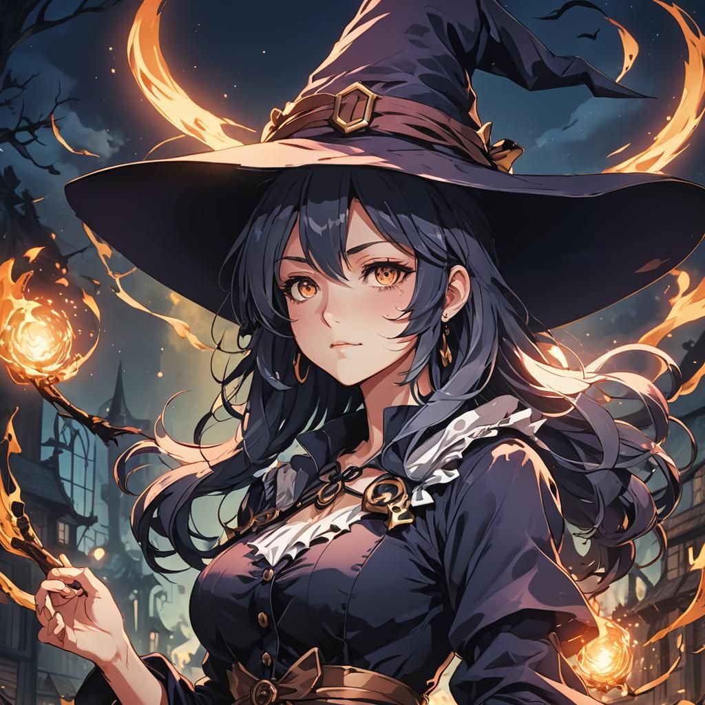 Anime Witch Beauty in Cel-Shaded Style