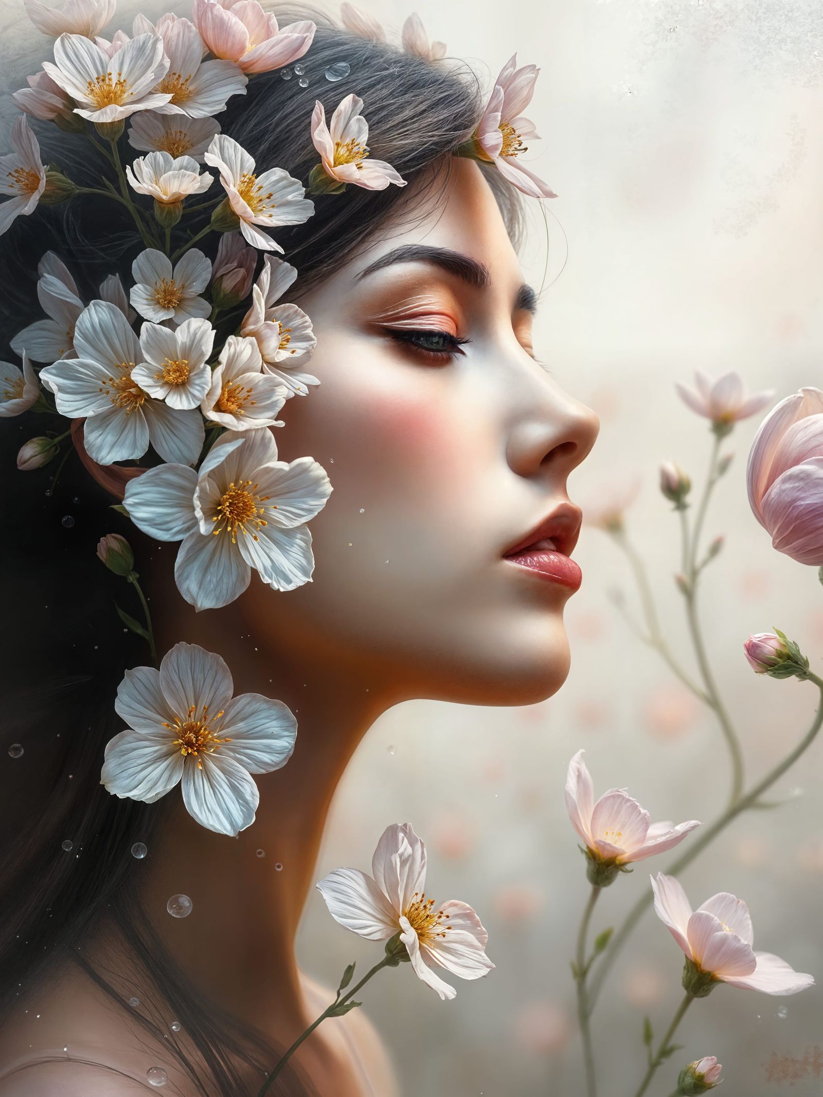 Surreal Blossoming Transformation in Soft Focus Oil Painting