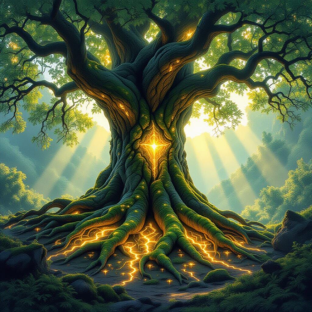 Ancient Glowing Tree in Magical Hidden Valley