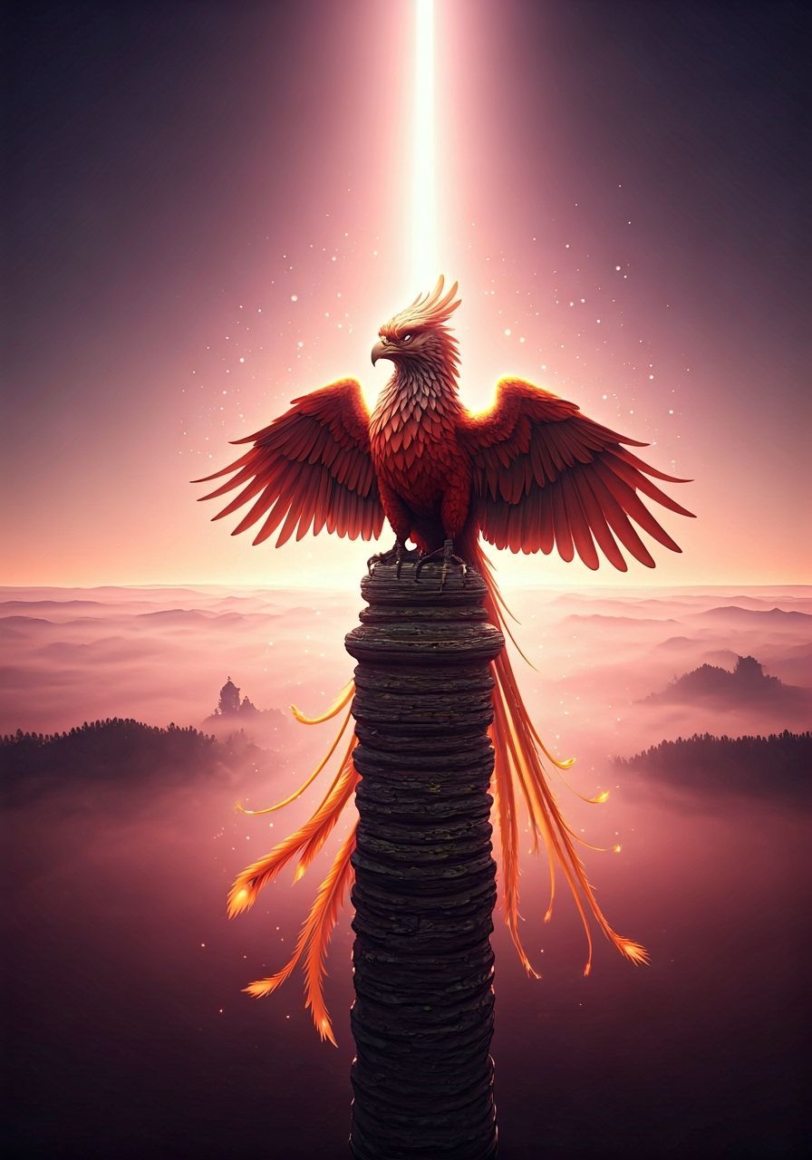 Griffin-Phoenix Hybrid in Misty Sunrise