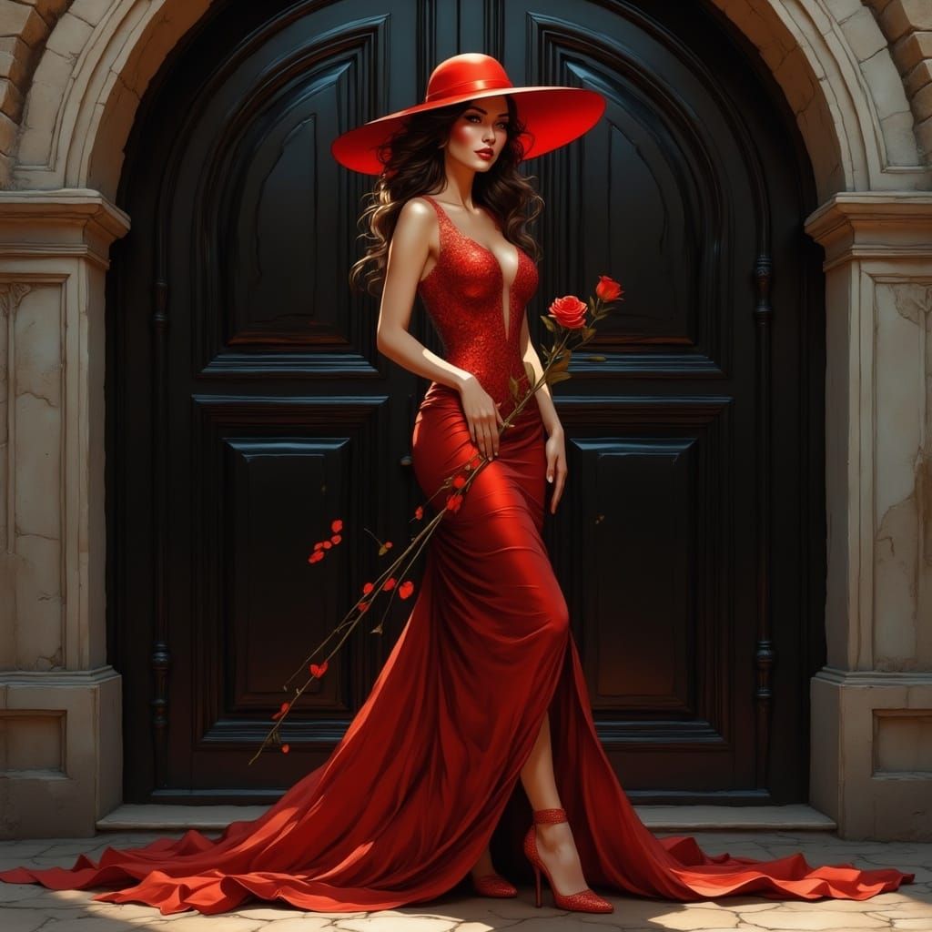 Elegant Woman in Crimson Attire