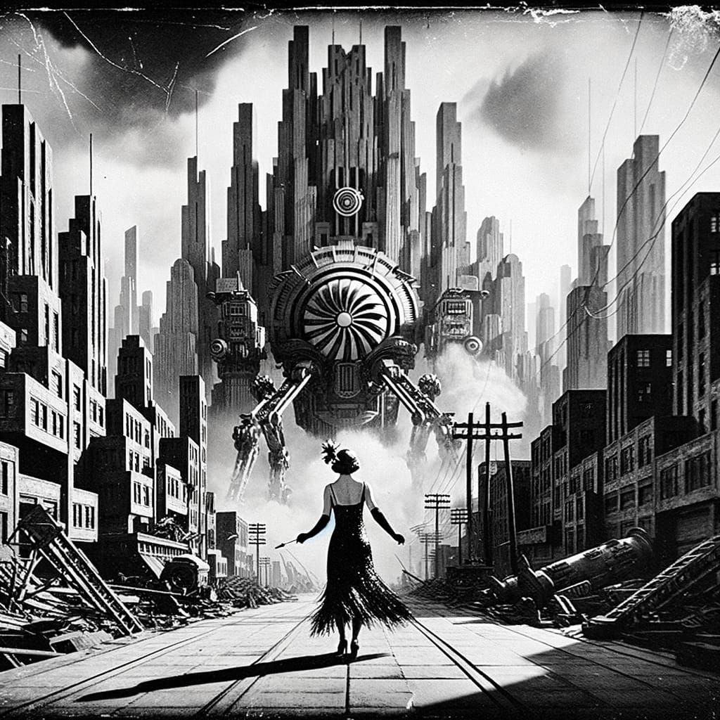Gritty Art Deco Flapper Girl in Dieselpunk Metropolis