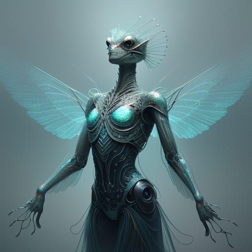 Enchanted, Iridescent Frog-Like Creature in Dreamlike Landsc...