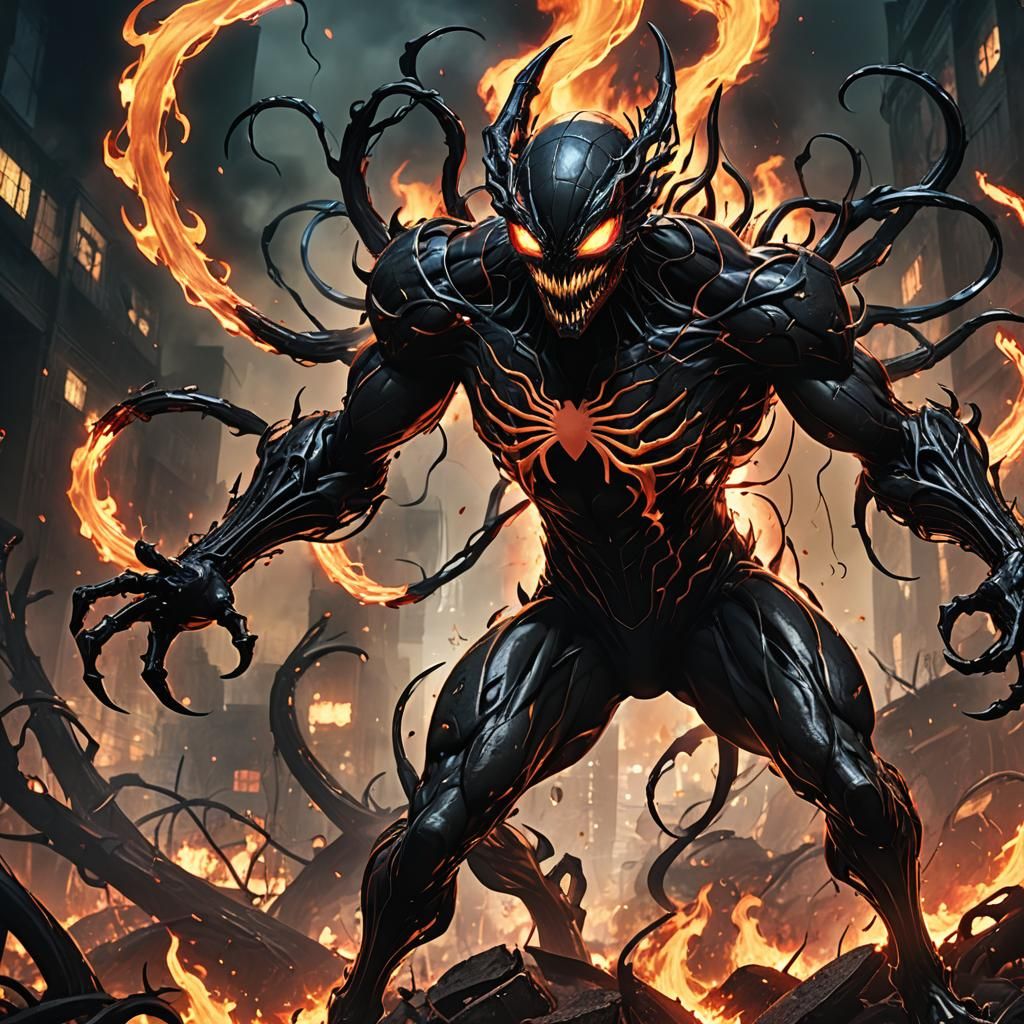 Demonic Hellfire Symbiote Carnage in Anime Style