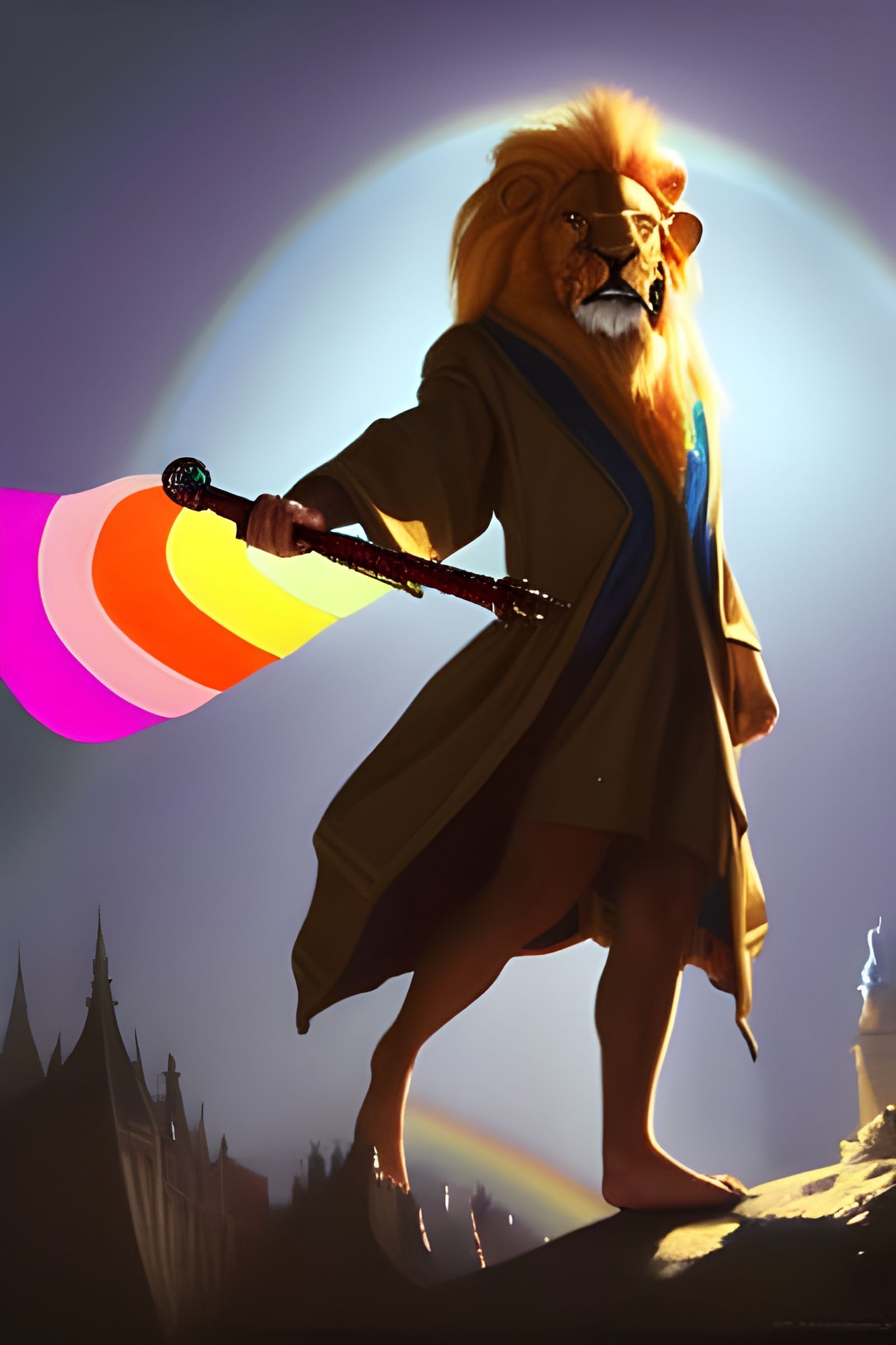 Victorian Wizard Lion Casting Rainbow Magic
