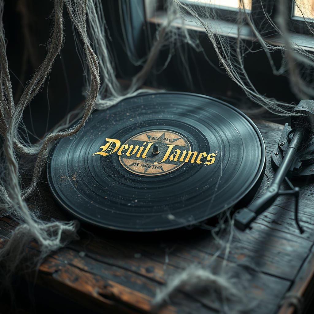 Vintage Vinyl Record in a Haunting, Mystical Realm
