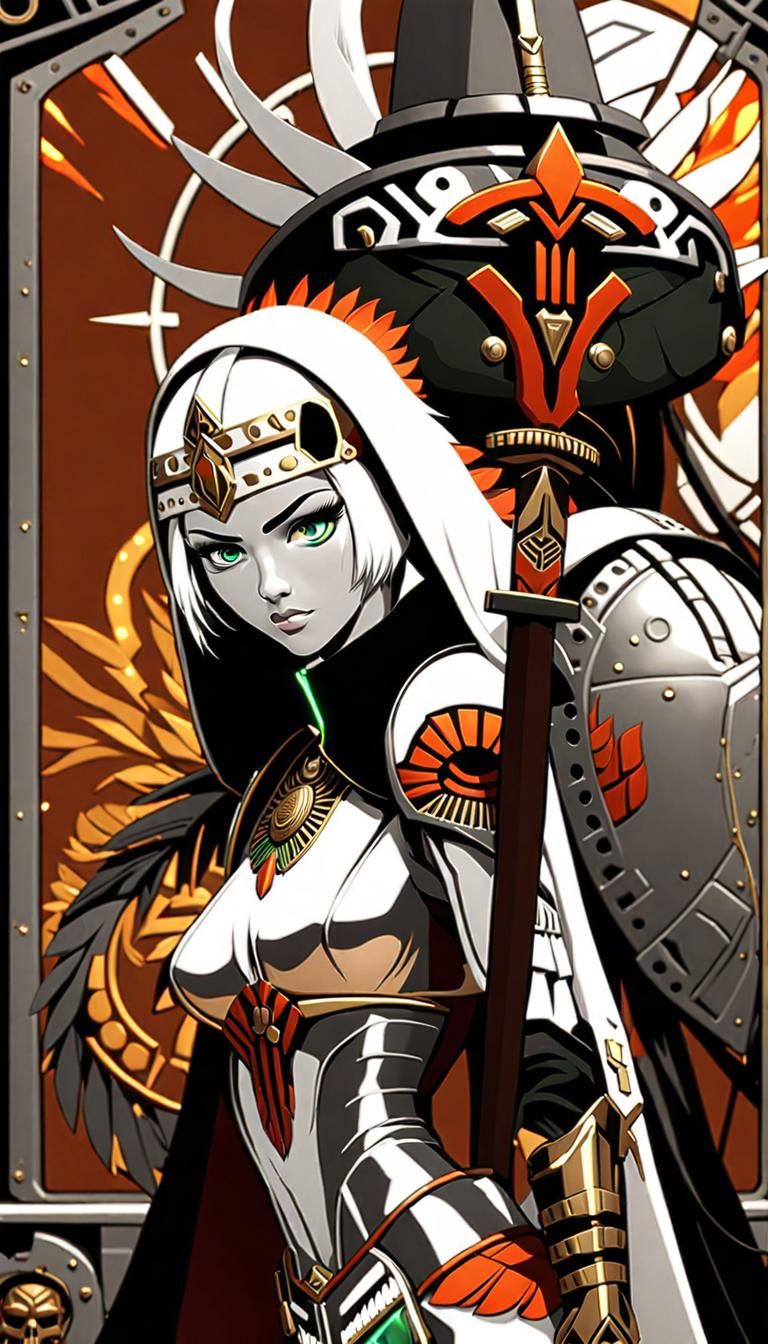 Aztec Warrior Woman with Flaming Sword in Cyberpunk Style