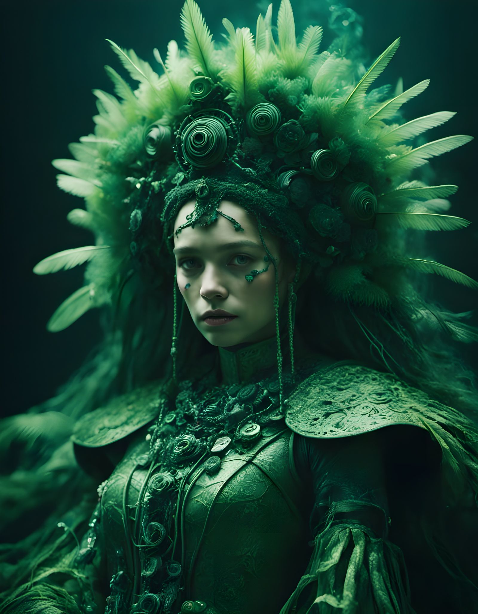 Crimson Priestess in Baroque-Glitch Couture