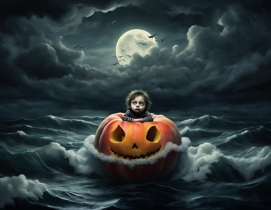 Child on Giant Peach in Burtonesque Style