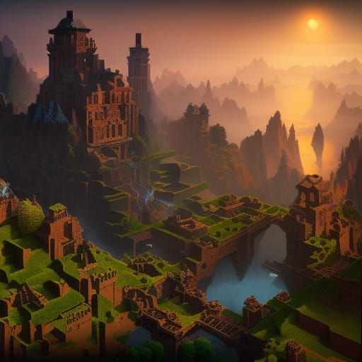 Detailed Minecraft Matte Painting in Deep Color