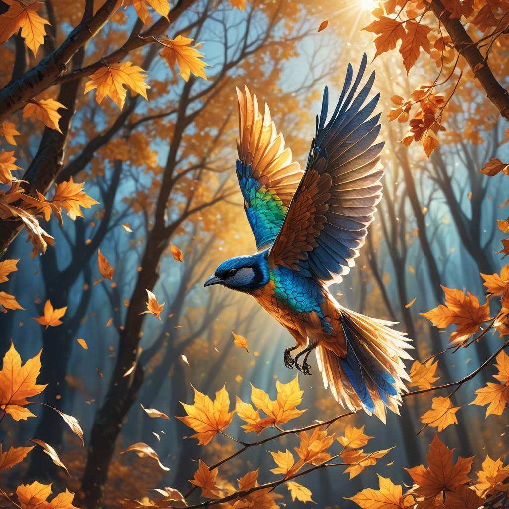 Bird in Flight: Realistic Autumn Fantasy Art