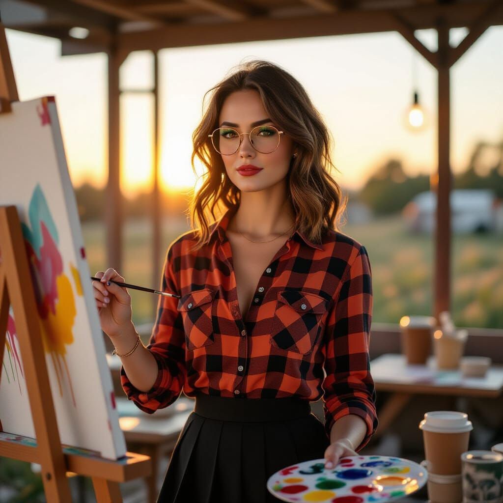 Woman Painting in Morning Sun: Cinematic Film Still