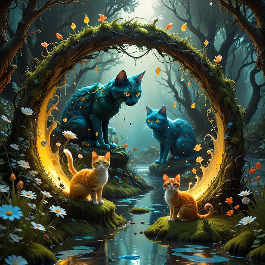 Abstract Surreal Yellow Pathways Through Dense Greenery