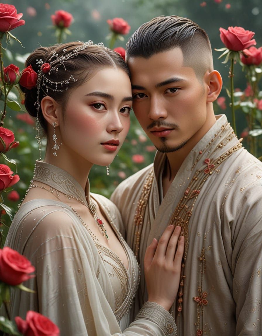 Ethereal Xianxia Couple in Pre-Raphaelite Style