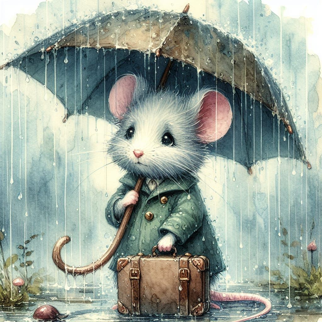 Whimsical Mouse in Watercolor Wonderland