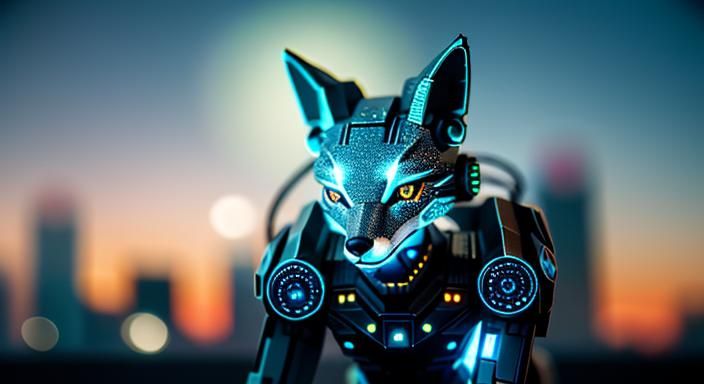 Cyborg Fox Goddess in Quantum Computing Style