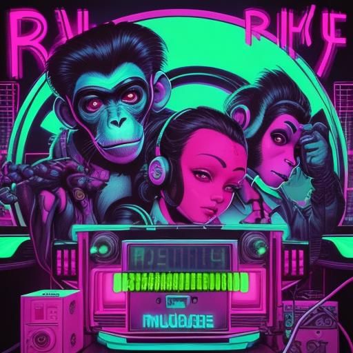 Monkeys in Synthwave Neon Retro Style