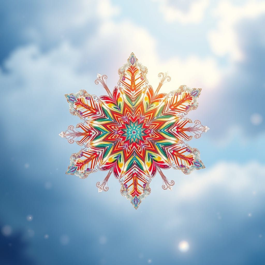 Ethereal Fractal Snowflake Falls from Winter Sky in Hyper-Re...