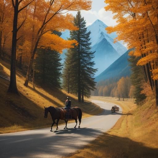 Horses Under Attack on Mountain Road in Western Style