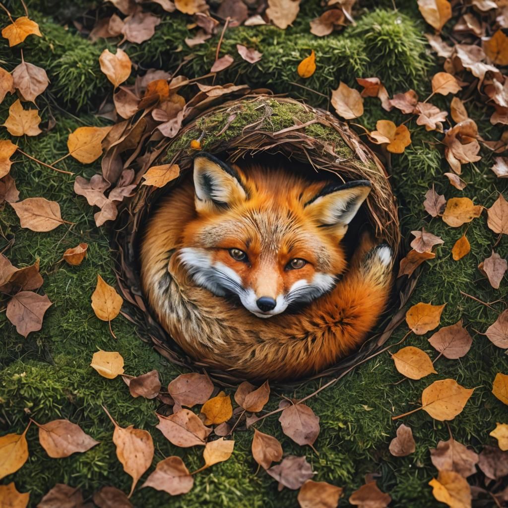 Fox Curled Up in Autumn Sunlight