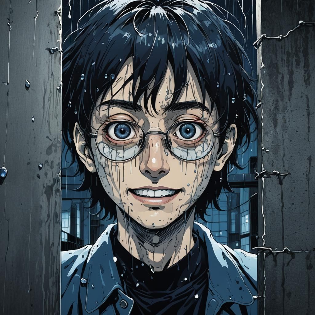 Eerie Stalker in Dark Alley, Junji Ito Style