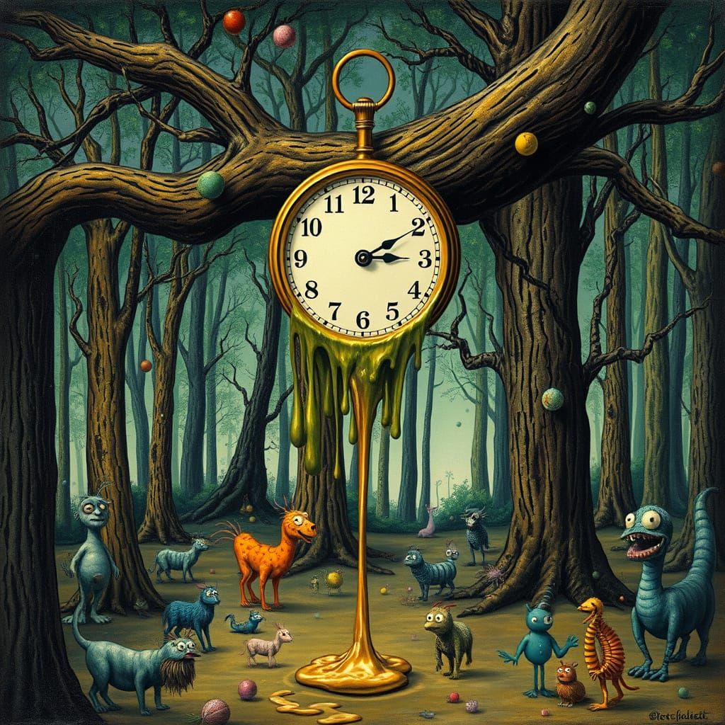 Melting Clock in Surreal Forest, Salvador Dali Style