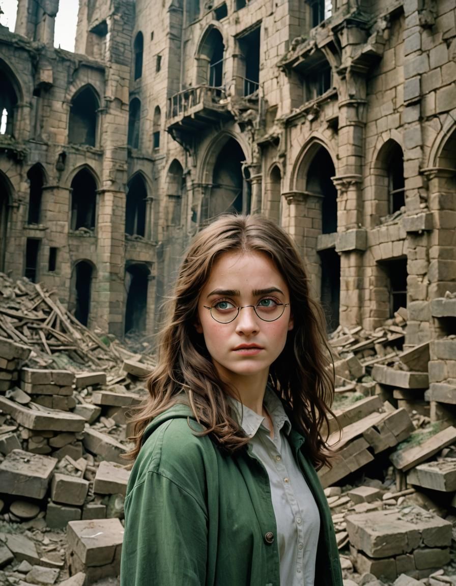 Green-Eyed Woman Among Ancient Ruins