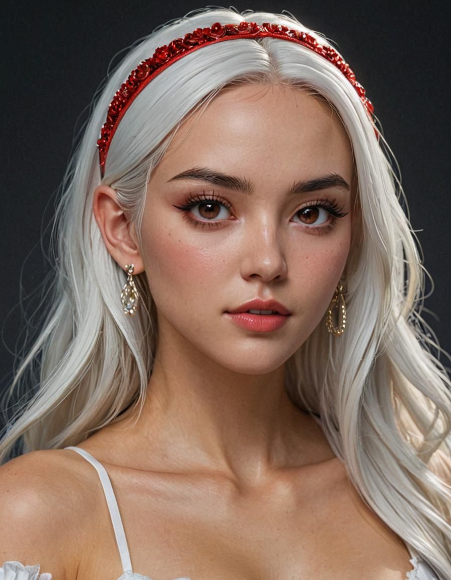 Woman with Black Hair and Red Eyes in Vibrant Style