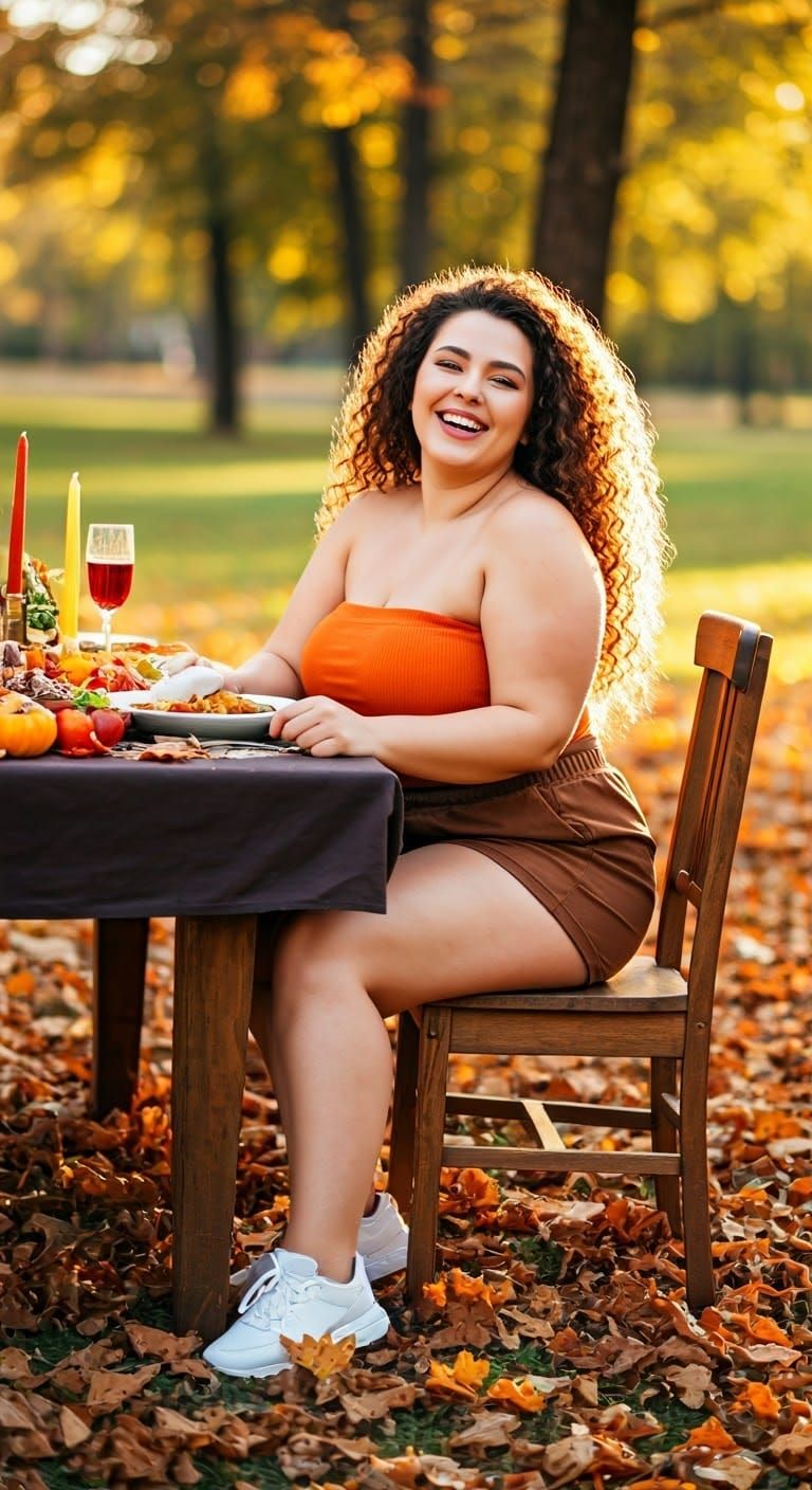 Joyful Thanksgiving Portrait of Young Woman in Fall