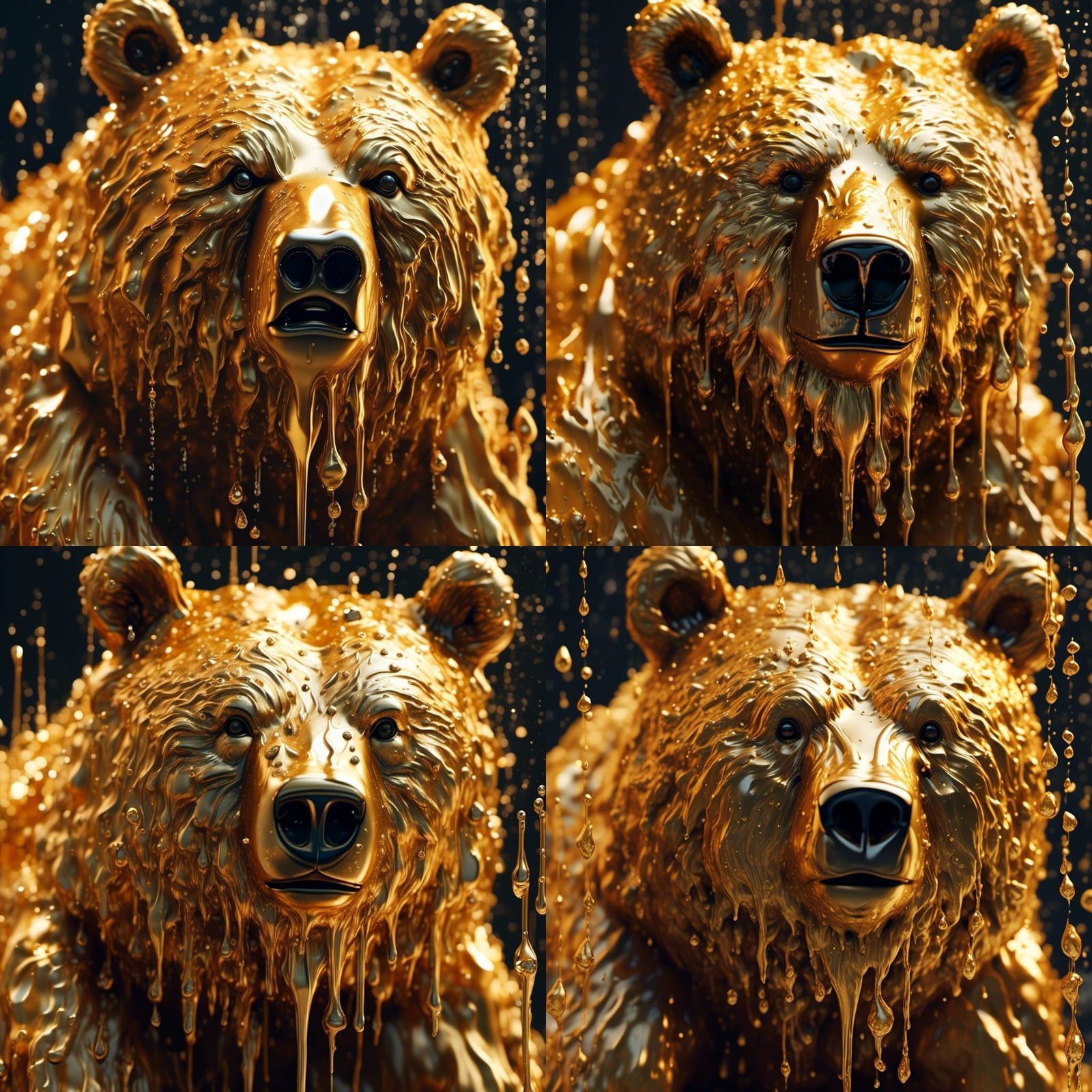 Golden Grizzly Bear Dripping Liquid Gold: Digital Art