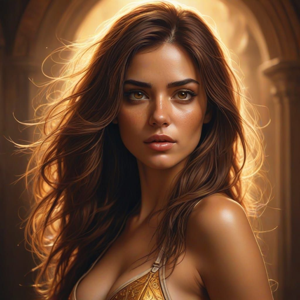 Vibrant Oil Painting of a Spanish Woman with Adventurous Eye...