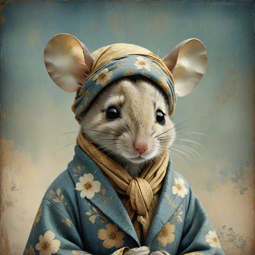 Whimsical Mouse Portrait in Vintage Painterly Style