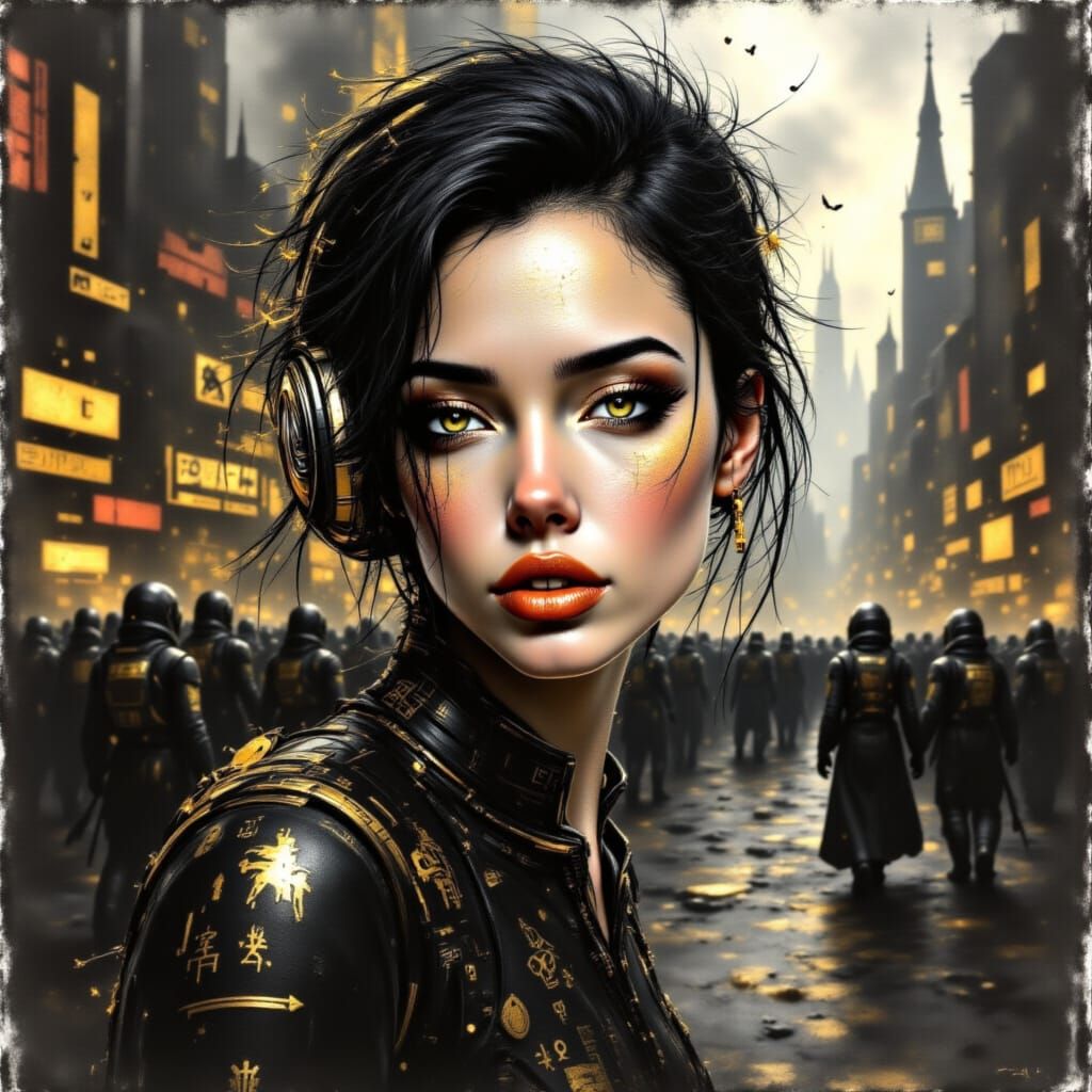 Mysterious Golden Steampunk Lady Captured in Vivid Portrait