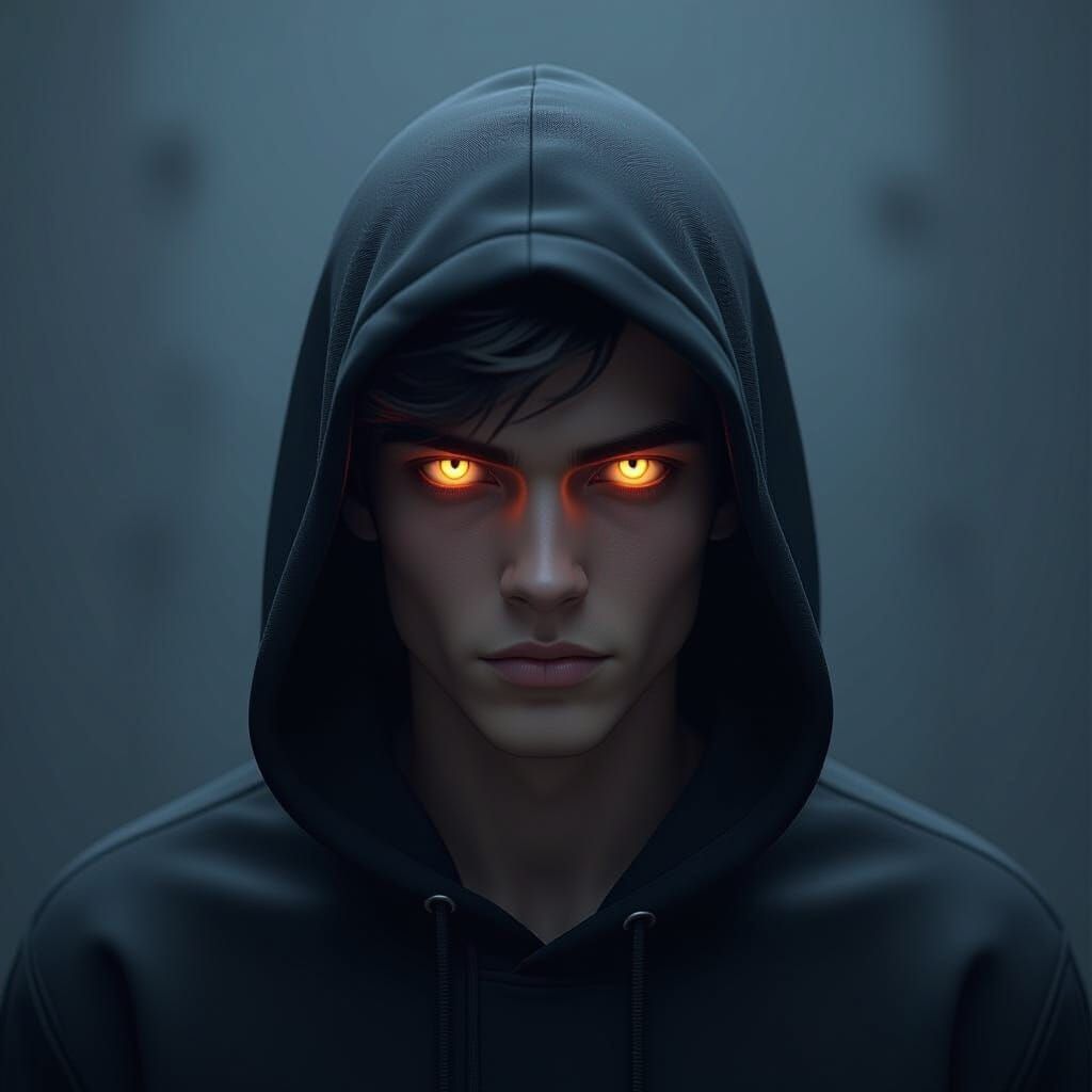 Eerie Hooded Figure with Glowing Eyes in 3D Render