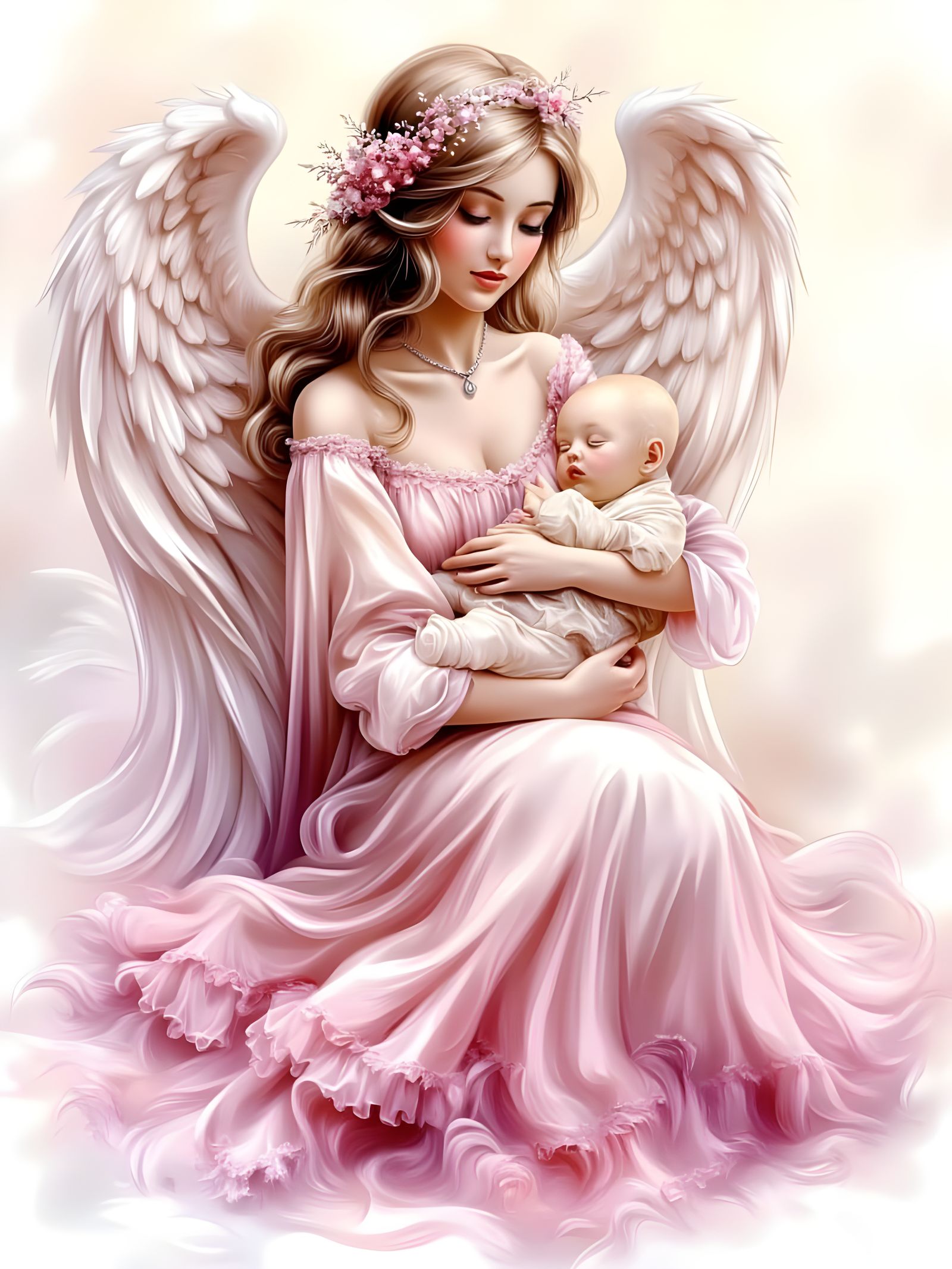 Guardian Angel and Baby in Vibrant Watercolor