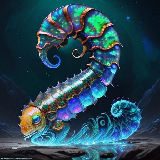 Opal Caterpillar Emerges in Surreal 3D Fantasy Art