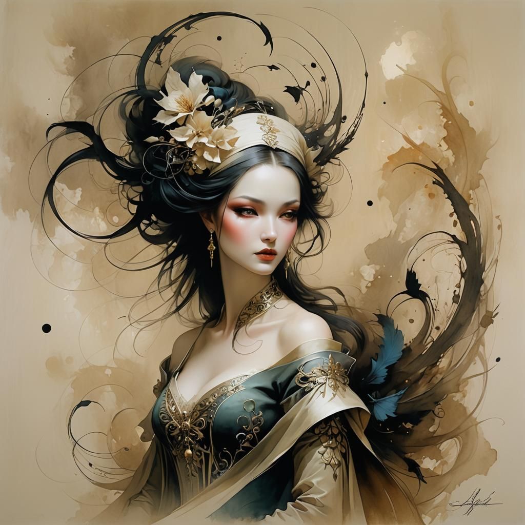 Calligraphic Girl in Surreal Style