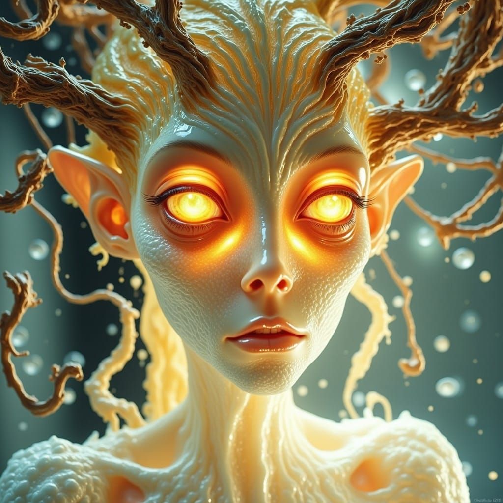 Glowing White Angelic Humanoid in Toxic Amber Hues
