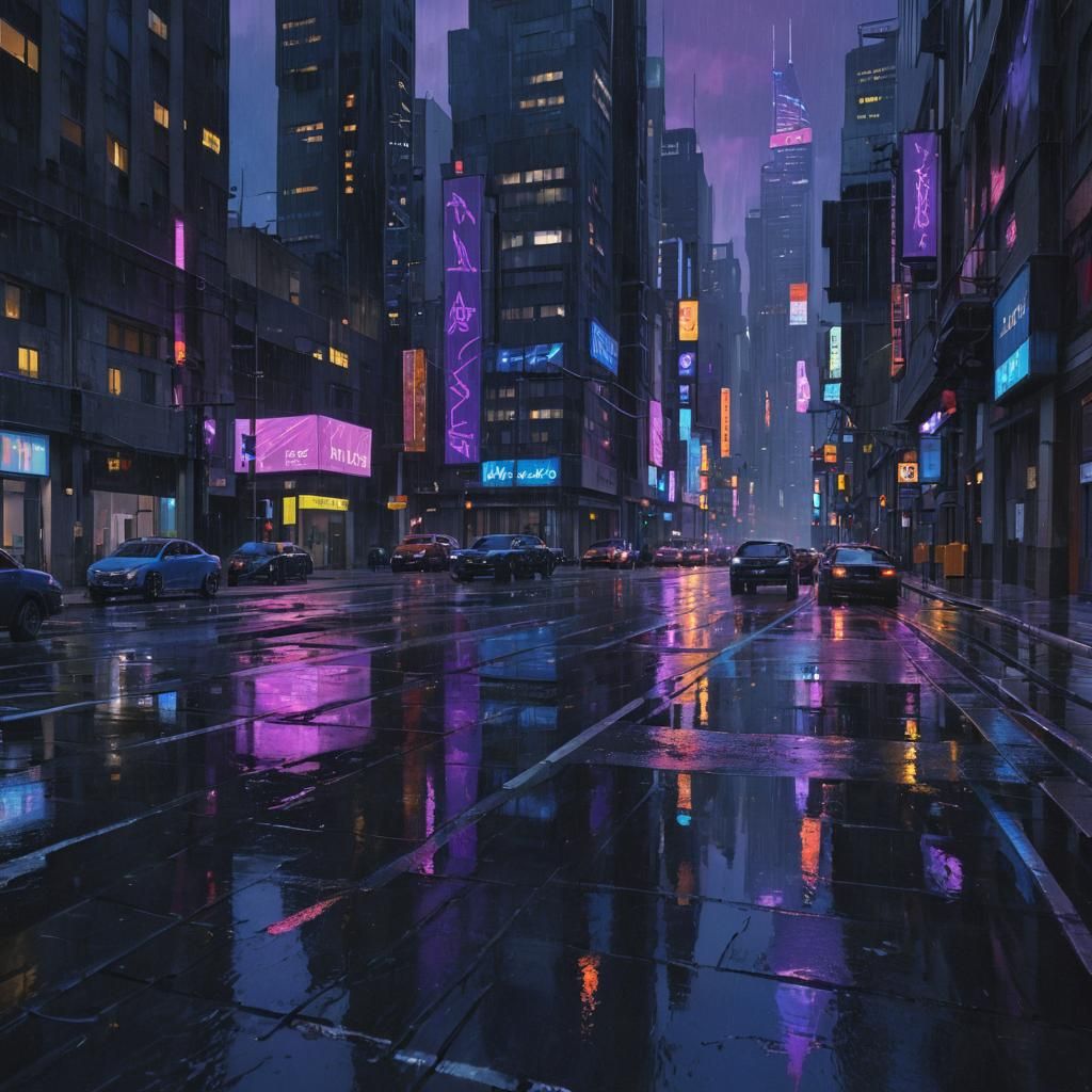 Geometric Fauvism Cityscape at Dusk in Cubist Style