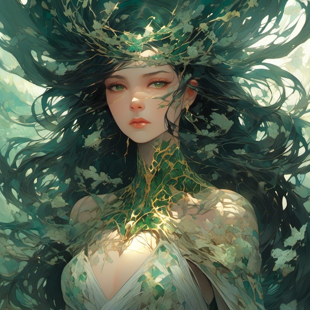 Woman with Lava Veins and Cracked Stone