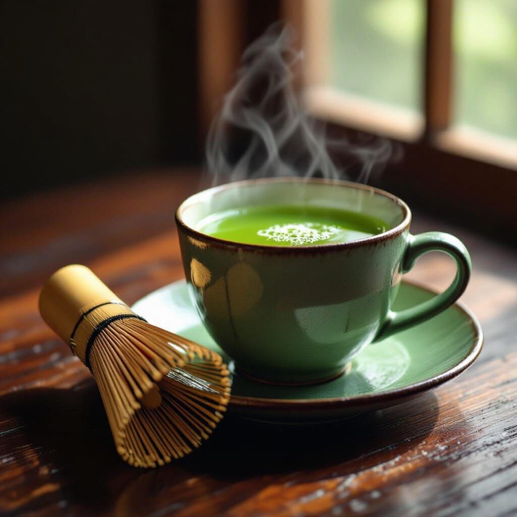 Vibrant Matcha Tea Still Life Painting