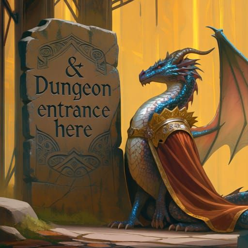 Majestic Dragon Guards Dungeon Entrance in Fantasy Realism