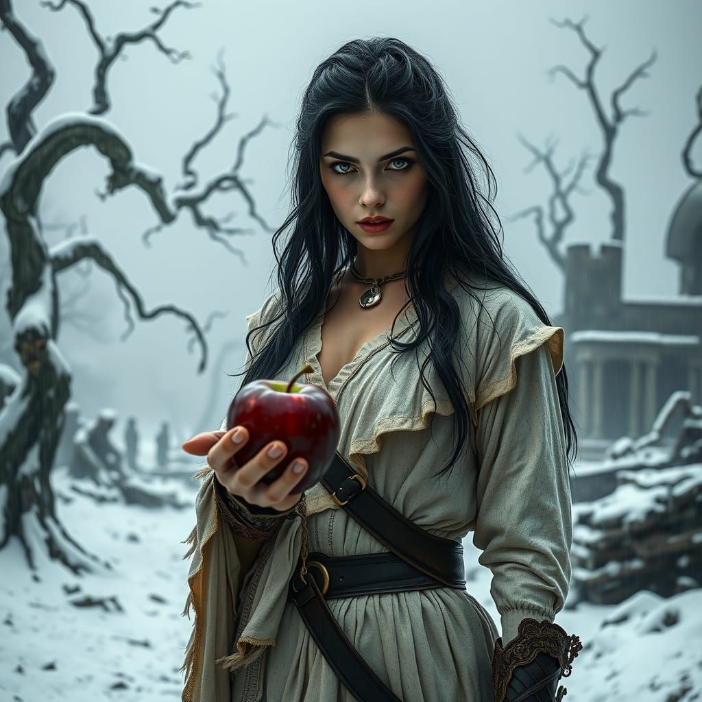 Woman Warrior in Apocalyptic Winter Landscape