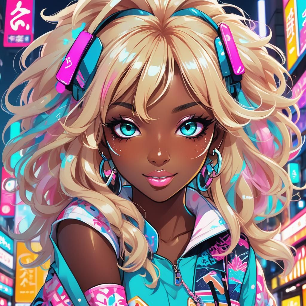 Cute Gyaru Girl Selfie in Anime Style