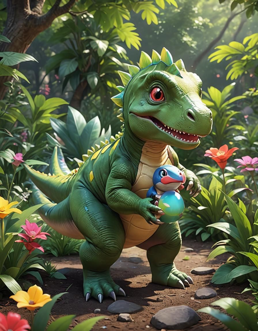 Cute Dinosaur Baby and Toddler, Caricature Style