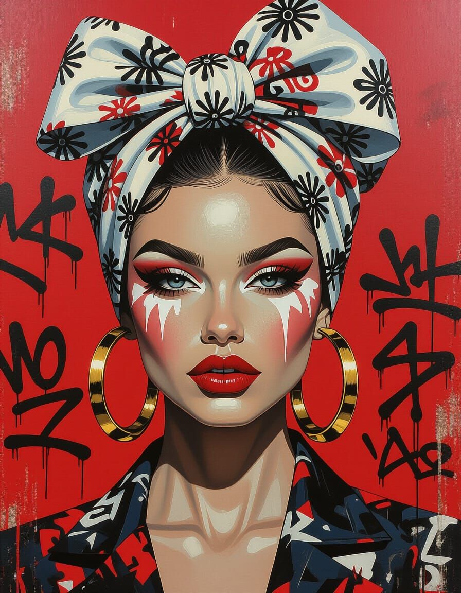 Graffiti Model Portrait in Expressive Oil Painting Style